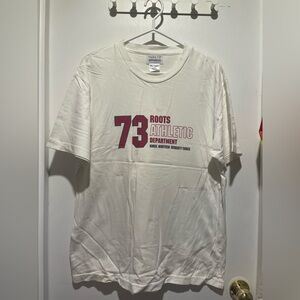 Vintage Roots 73 Athletic White Tee with Red Print Made in Canada 100% Cotton